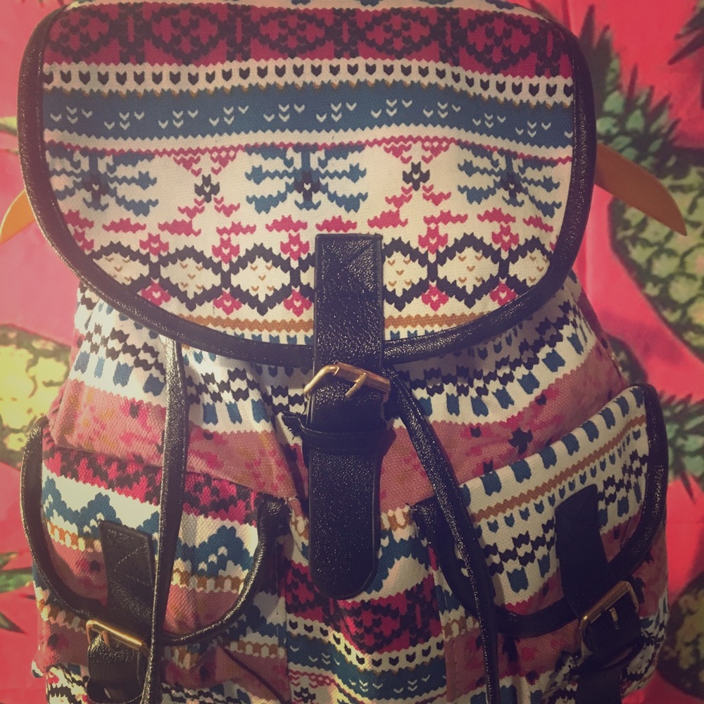 🍍Aztec Print Button Backpack Adjustable Straps